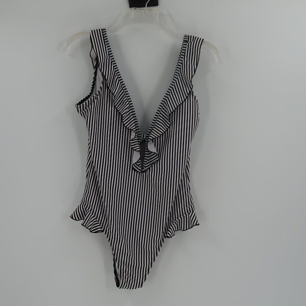 Black and White One Piece V-Neck Swimsuit Size Medium NWT
